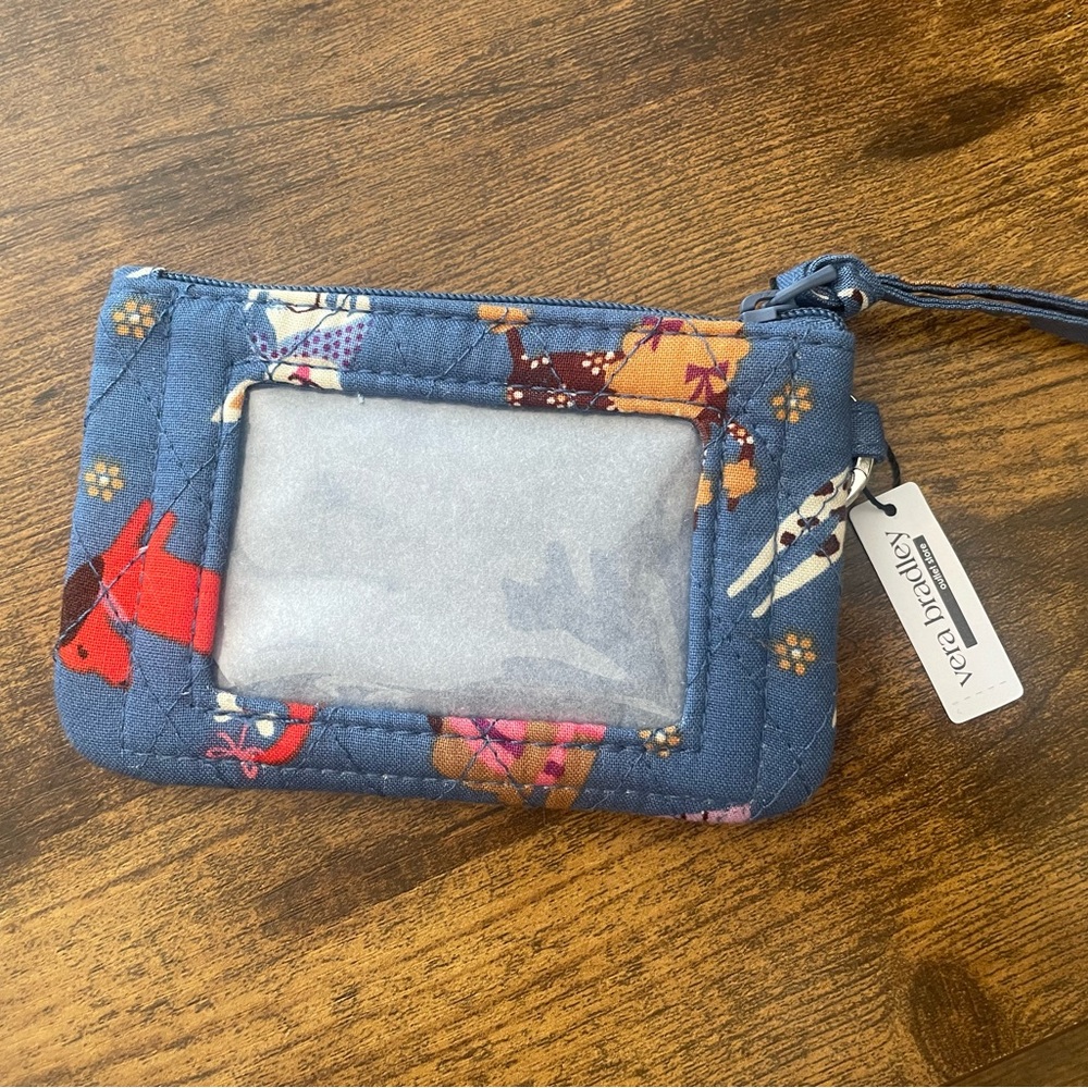 Vera Bradley Blue Quilted ID Wallet with Dog Print